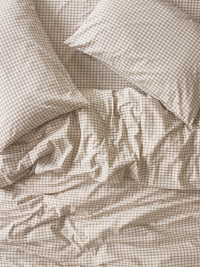 Café au Lait Gingham Washed Cotton Duvet Cover