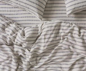 Ivory Kemptown Stripe Linen Blend Duvet Cover - Piglet in Bed US