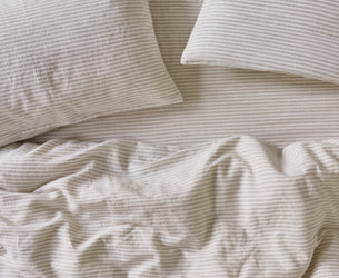 Oatmeal Stripe 100% Linen Duvet Cover - Piglet in Bed US