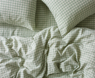 Sage Green Gingham Linen Blend Duvet Cover