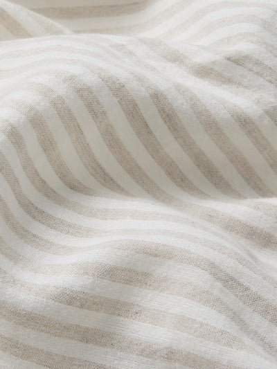 Oatmeal Stripe 100% Linen Fitted Sheet - Piglet in Bed US