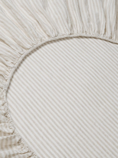 Oatmeal Stripe 100% Linen Fitted Sheet - Piglet in Bed US