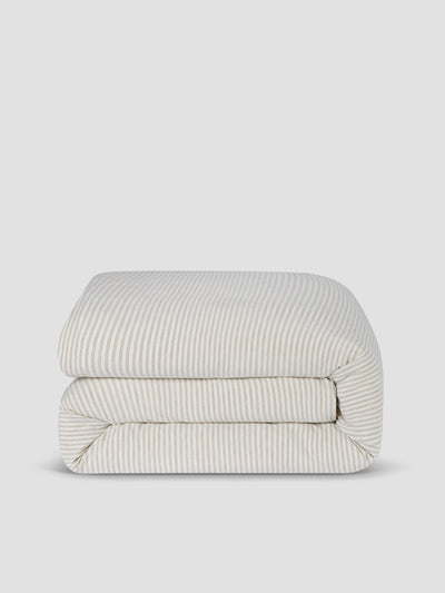 Oatmeal Stripe Linen Blend Duvet Cover - alternate image