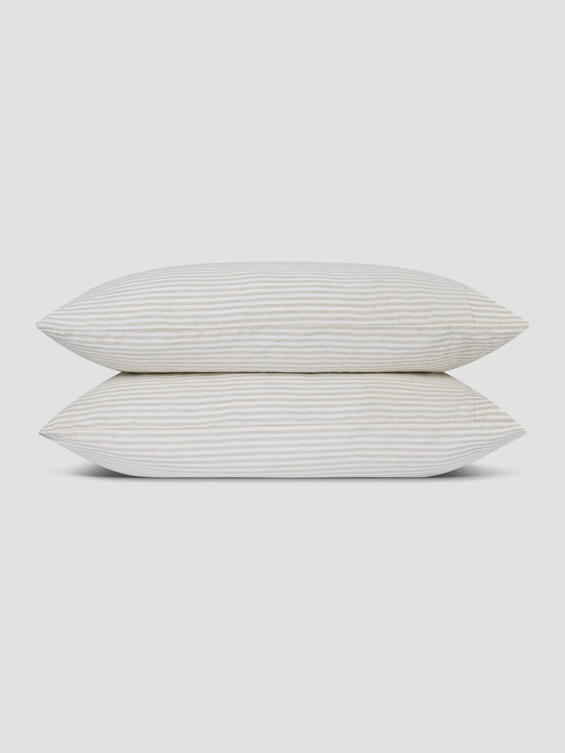 Oatmeal Stripe 100% Linen Pillowcases (Pair) - Piglet in Bed US