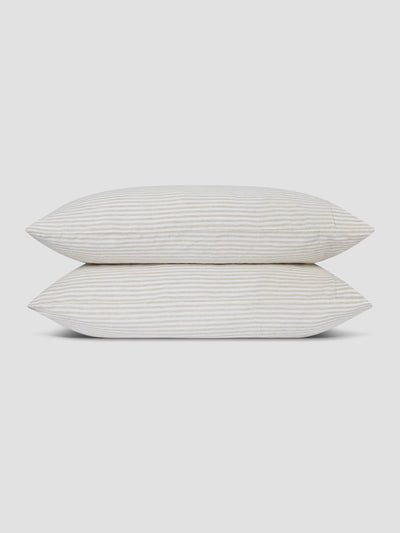 Oatmeal Stripe Linen Blend Pillowcase (Pair) - alternate image