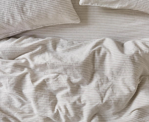 Oatmeal Stripe 100% Linen Duvet Cover - Piglet in Bed US