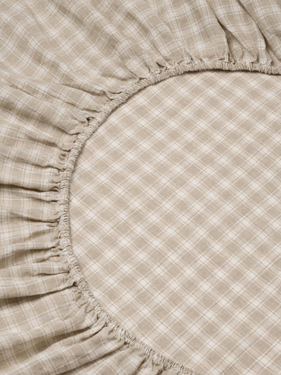 Oatmeal Heritage Gingham 100% Linen Fitted Sheet - alternate image