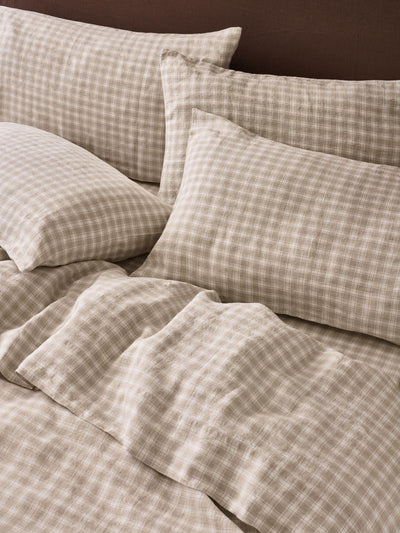 Oatmeal Heritage Gingham 100% Linen Pillowcases (Pair)