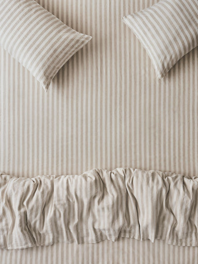 Oatmeal Pembroke Stripe Linen Blend Fitted Sheet