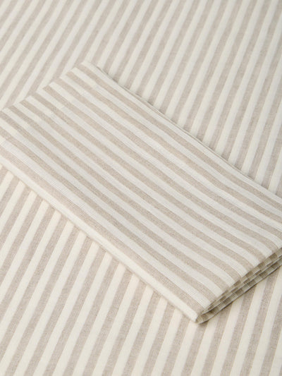 Close-up of beige and white striped fabric