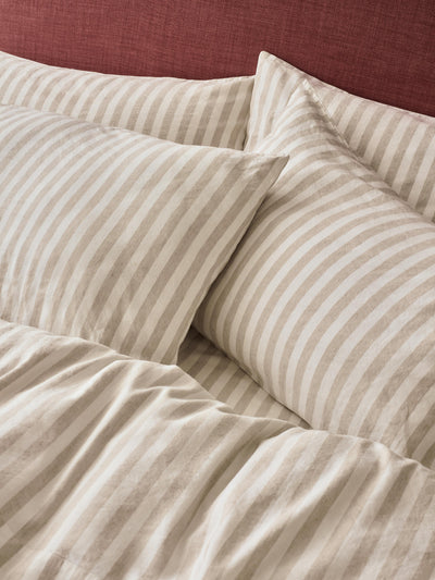 Oatmeal Pembroke Stripe Linen Blend Pillowcases (Pair)