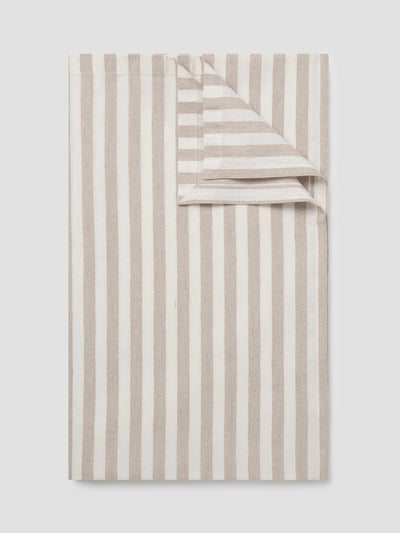 Oatmeal Pembroke Stripe Linen Blend Tablecloth - alternate image