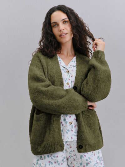 Olive Cozy V-Neck Cardigan
