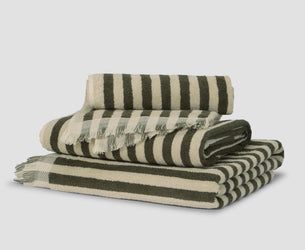 Olive Green Pembroke Stripe Cotton Towels - Piglet in Bed US