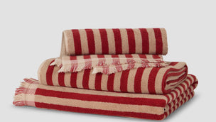 Sandstone Red Pembroke Stripe Cotton Towels - Piglet in Bed US