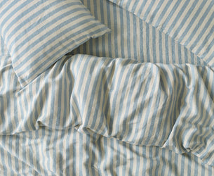 Coastal Blue Pembroke Stripe Linen Blend Duvet Cover - Piglet in Bed US