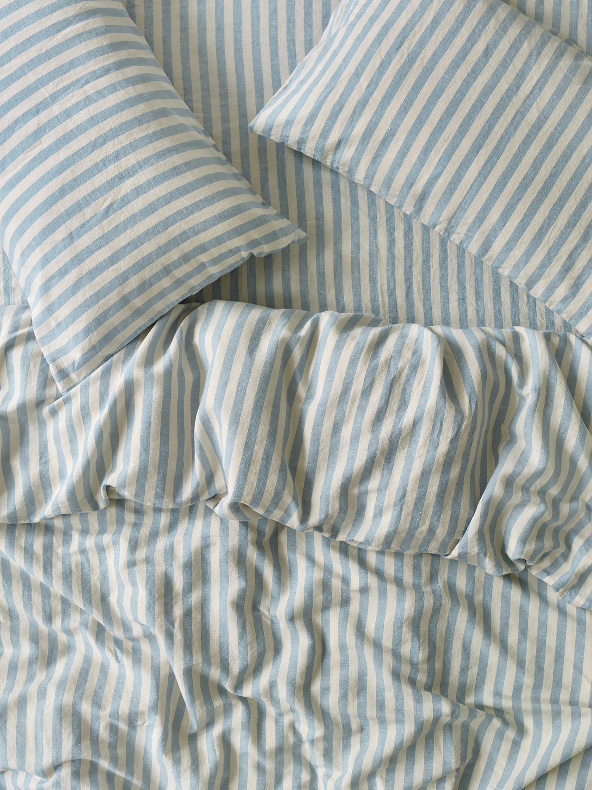 Coastal Blue Pembroke Stripe 100% Linen Duvet Cover