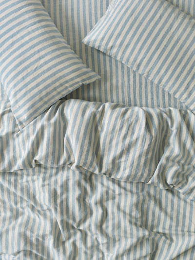 Coastal Blue Pembroke Stripe 100% Linen Duvet Cover