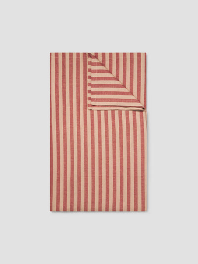 Sandstone Red Pembroke Stripe Linen Blend Tablecloth