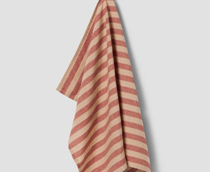 Sandstone Red Pembroke Stripe Linen Blend Tea Towel - Piglet in Bed US