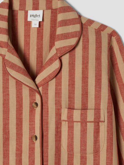 Sandstone Red Pembroke Stripe Linen Blend Pajama Set - alternate image