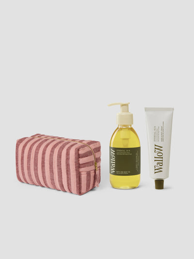 Rhubarb Rose Pembroke Stripe Wash bag with Wallow Goodies