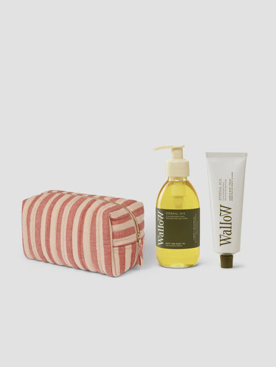 Sandstone Red Pembroke Stripe Washbag with Wallow Goodies - Piglet in Bed US