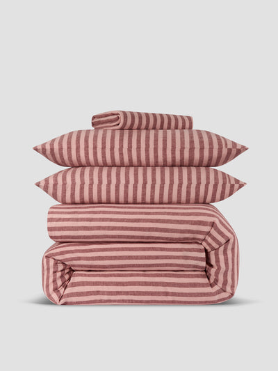 Rhubarb & Rose Pembroke Stripe 100% Linen Bedding Set