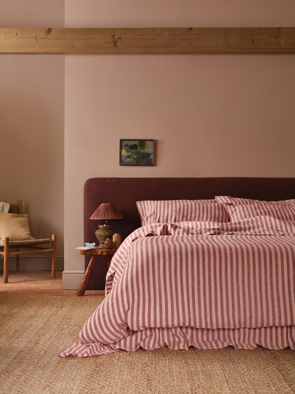 Rhubarb & Rose Pembroke Stripe Linen Blend Duvet Cover - Piglet in Bed US