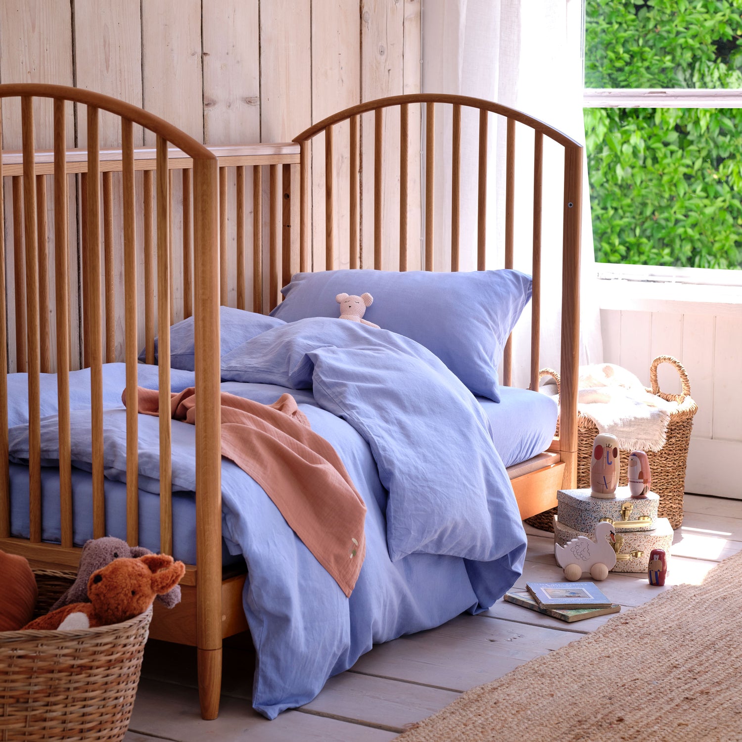 Celeste Blue Kids Linen Blend Bedding