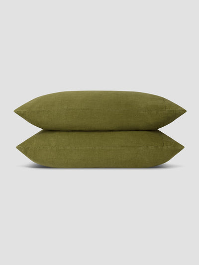 Botanical Green Linen Blend Pillowcases (Pair)