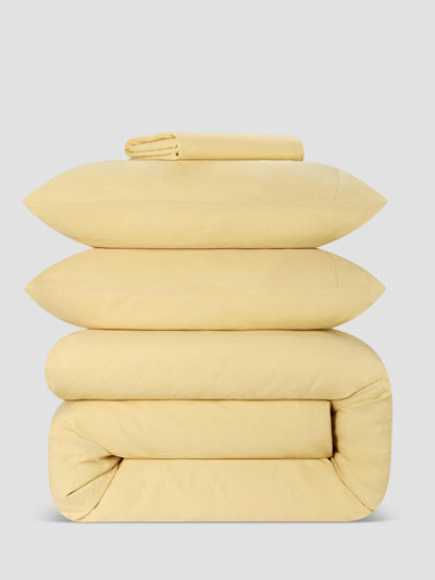 Butter Yellow Linen Blend Bedding Set