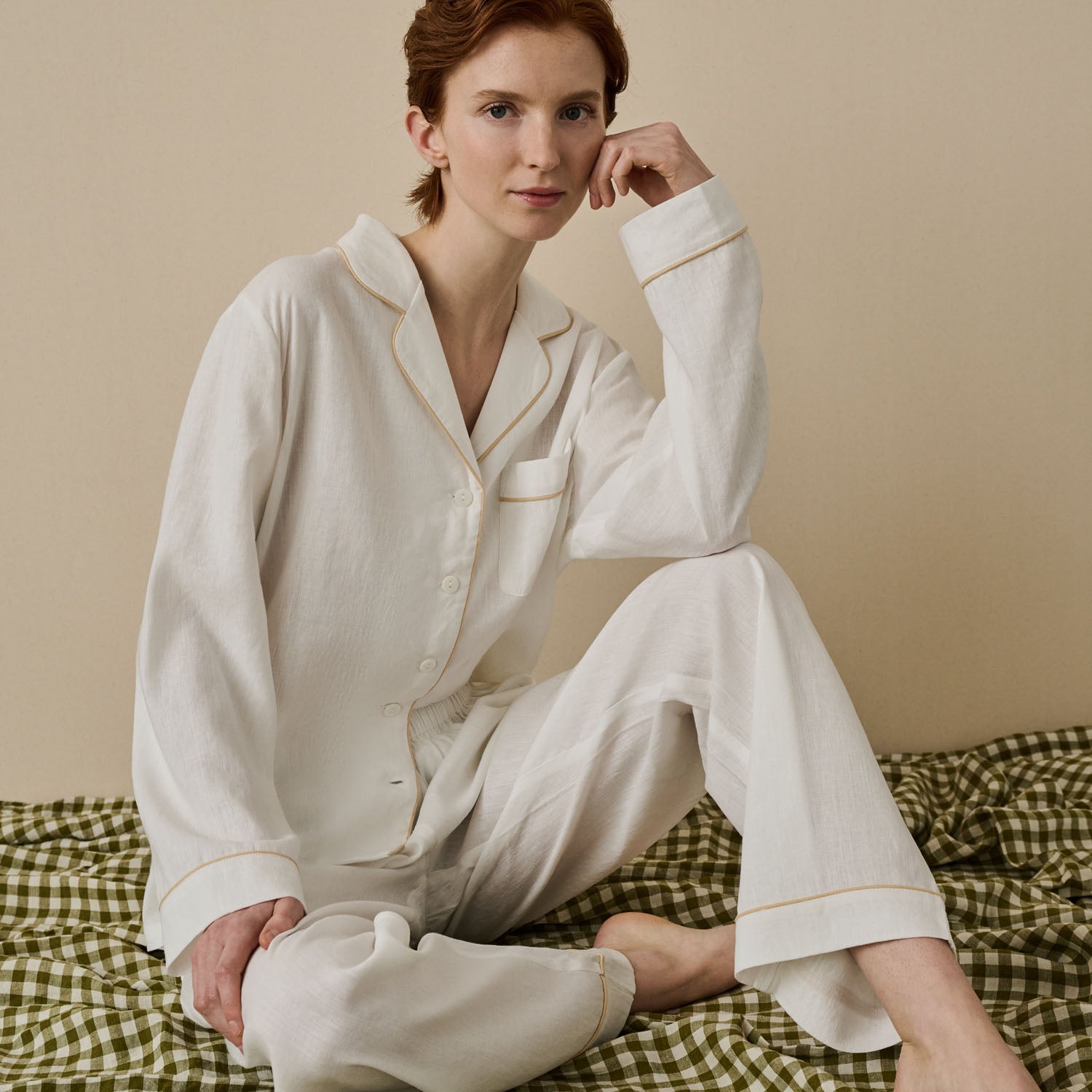 Women's Plain Linen Pajama Trouser Set