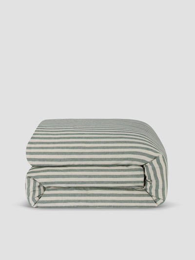 Fern Green Pembroke Stripe Linen Blend Duvet Cover