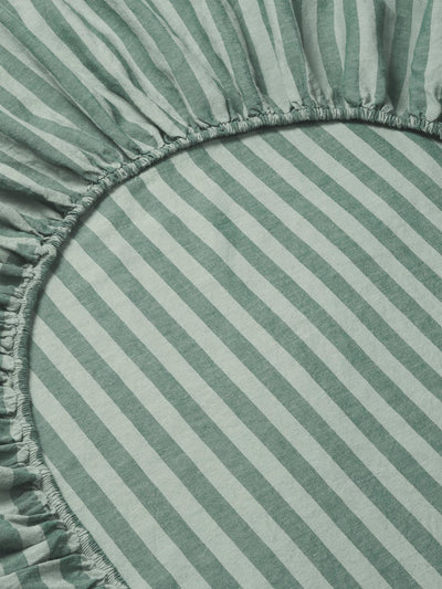 Pine Green Pembroke Stripe Linen Blend Fitted Sheet - alternate image