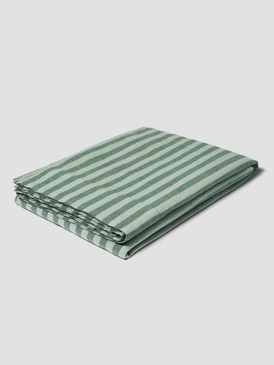 Pine Green Pembroke Stripe Linen Blend Flat Sheet - alternate image