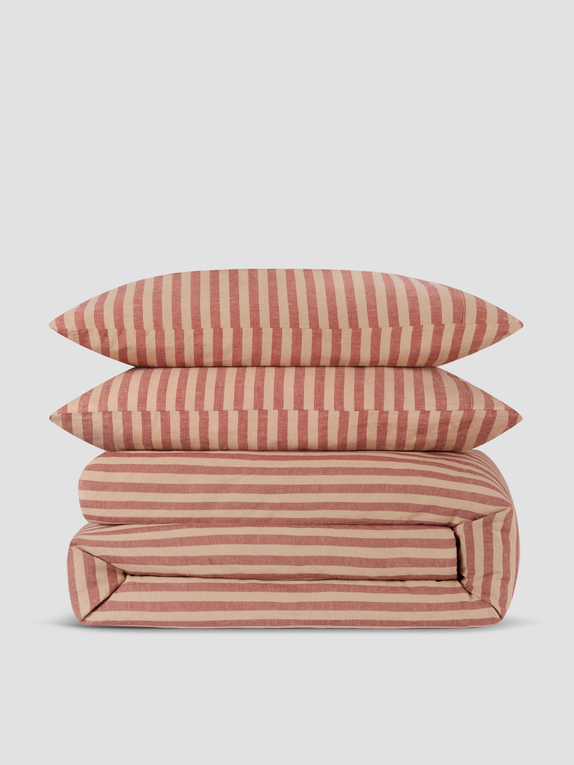 Sandstone Red Pembroke Stripe Linen Blend Duvet Set