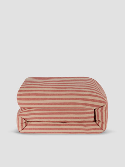 Sandstone Red Pembroke Stripe Linen Blend Duvet Cover
