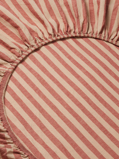 Sandstone Red Pembroke Stripe Linen Blend Fitted Sheet