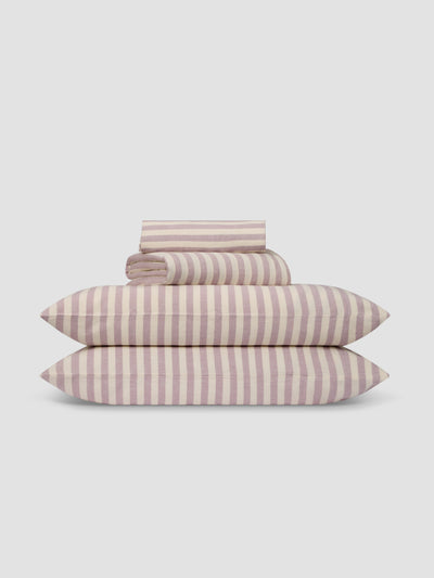 Elderberry Pembroke Stripe Linen Blend Sheet Set