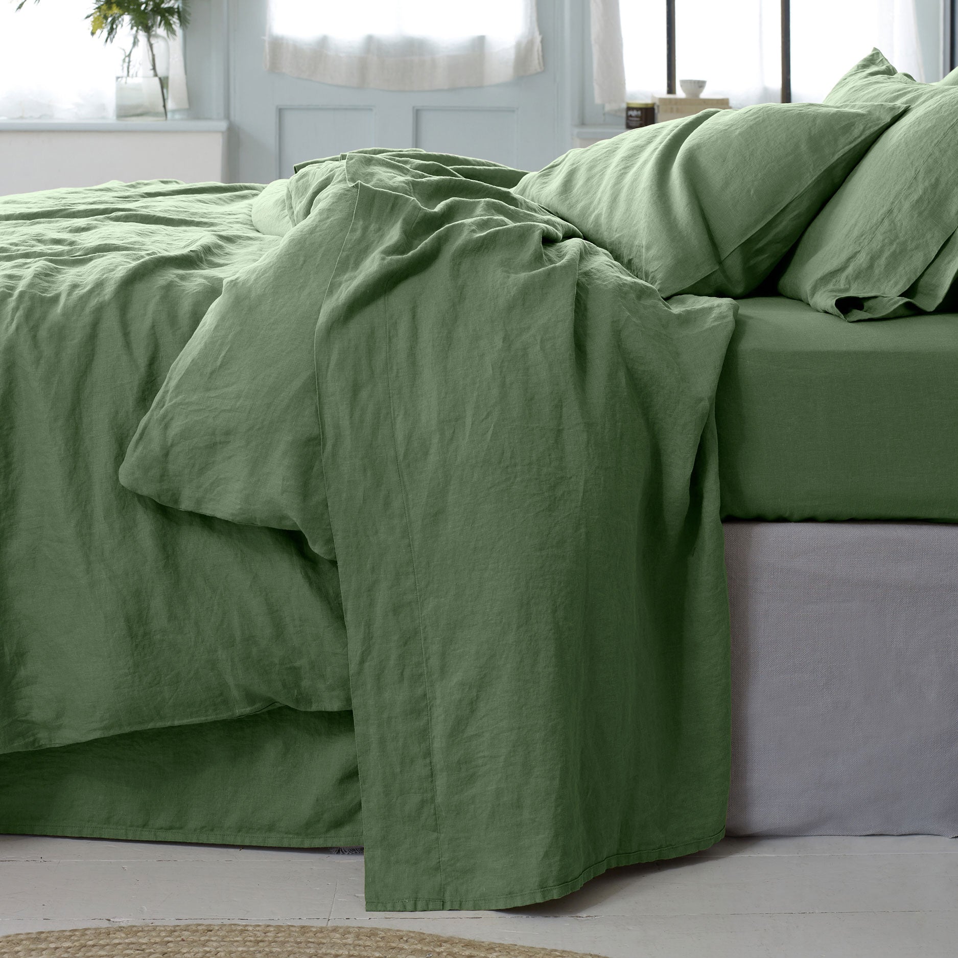 Elm Green Linen Blend Flat Sheet