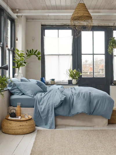 Dusk Blue 100% Linen Duvet Cover - alternate image