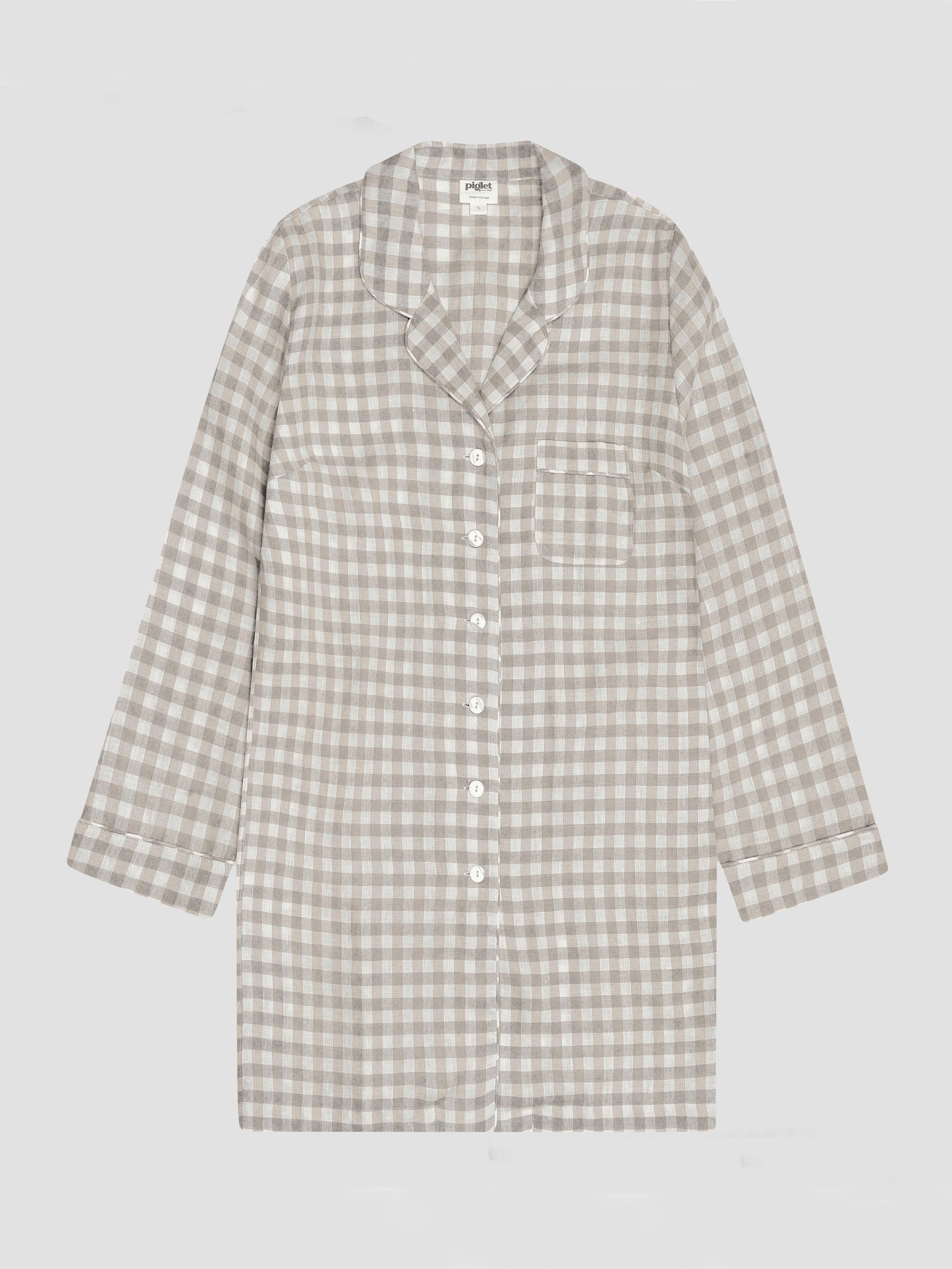 Mushroom Gingham Linen Night Shirt