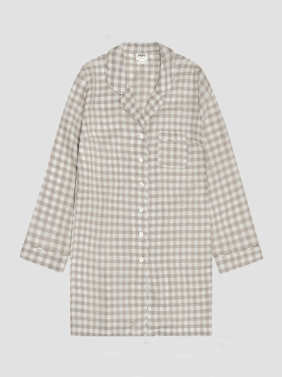 Mushroom Gingham Linen Night Shirt