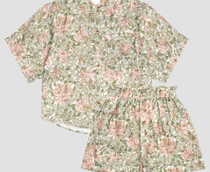 Soft Sage Honeysuckle Linen Women’s Pajama Shorts Set