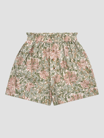 Soft Sage Honeysuckle Linen Women’s Pajama Shorts Set