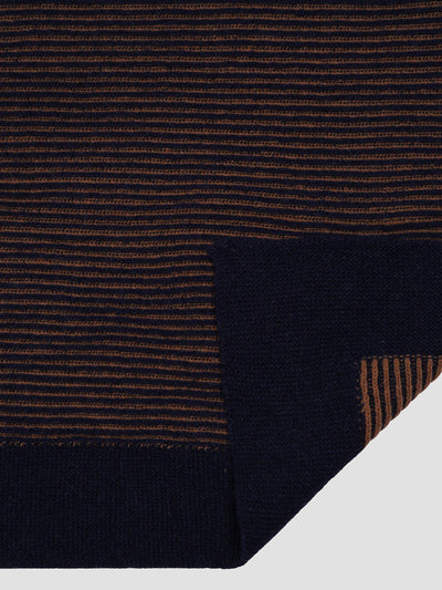 Navy Striped Knitted Throw