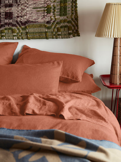 Burnt Orange 100% Linen Pillowcases (Pair) - Piglet in Bed US