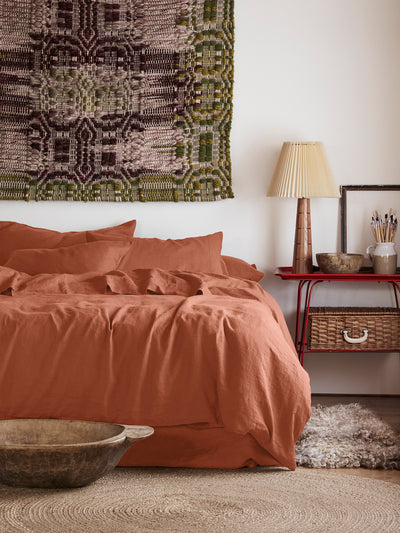 Burnt Orange 100% Linen Duvet Cover - Piglet in Bed US