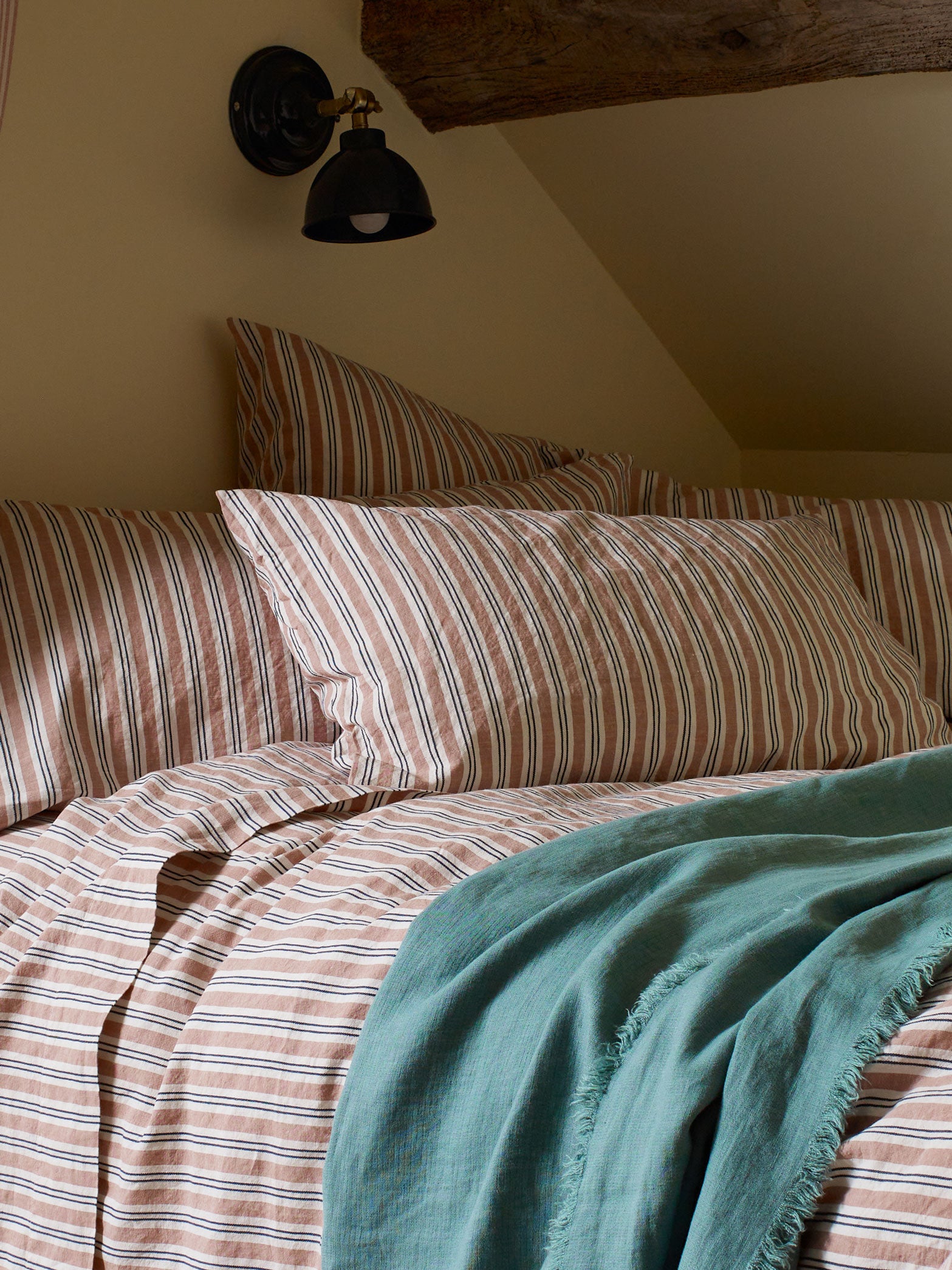 Warm Clay Somerley Stripe Linen Blend Flat Sheet (queen)